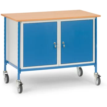 Rolltisch mit 2 Stahlschränken
